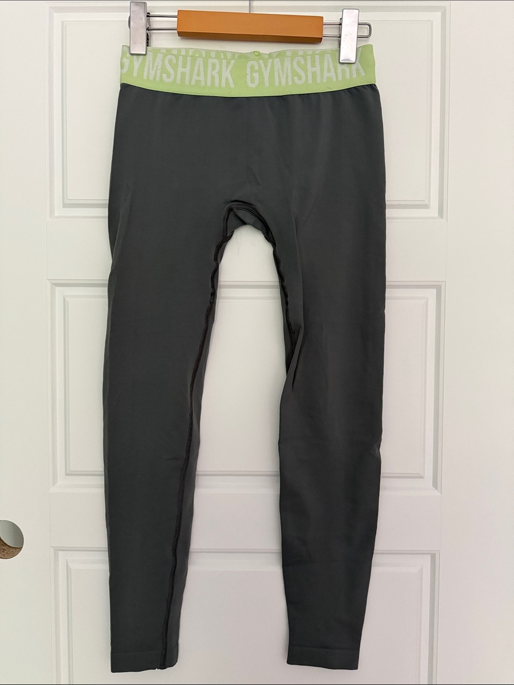 Gymshark Charcoal Leggings with Lime Waistband
